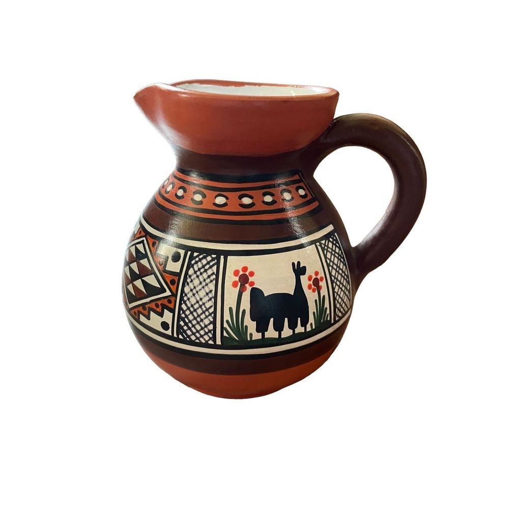 Hand Painted Peruvian Terracotta Miniature Pitcher creamer server‎